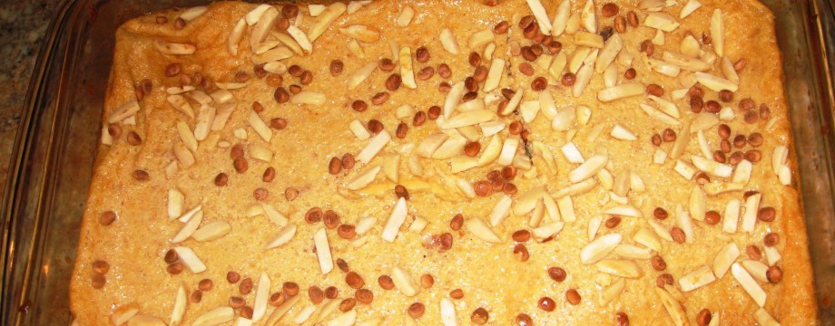 DESSERT: Lagan nu Custard - garnished with almonds, pistachios