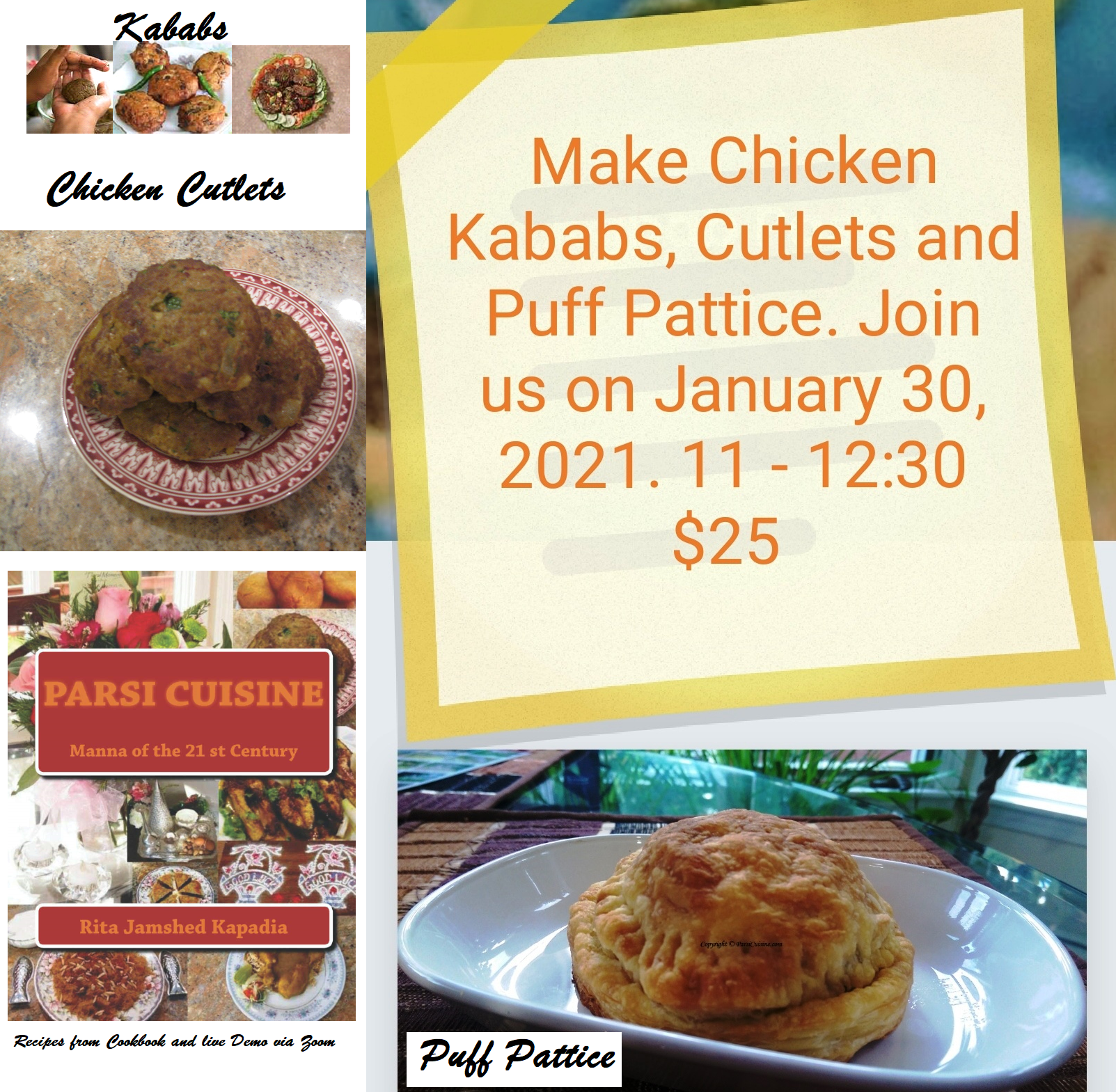 Chicken Kababs, Cutlets and Puff Pattice : Virtual Cooking Class January 30, 2021